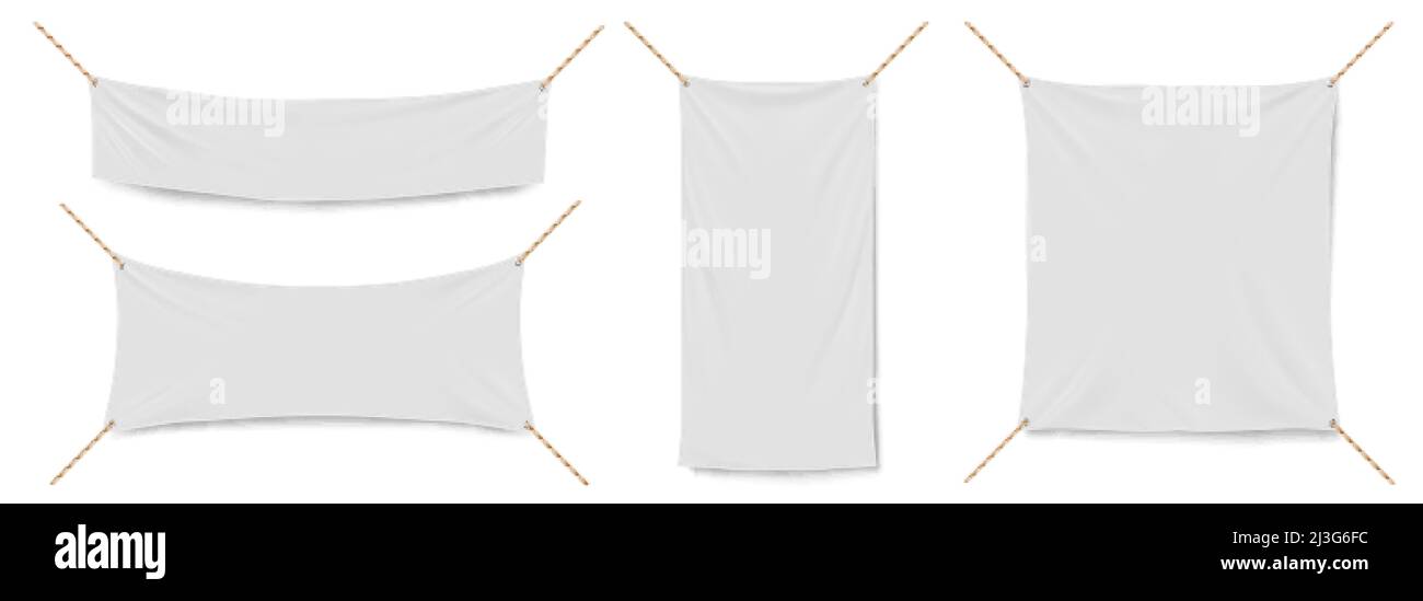 Blank white vinyl banners template. Mockup of empty canvas posters