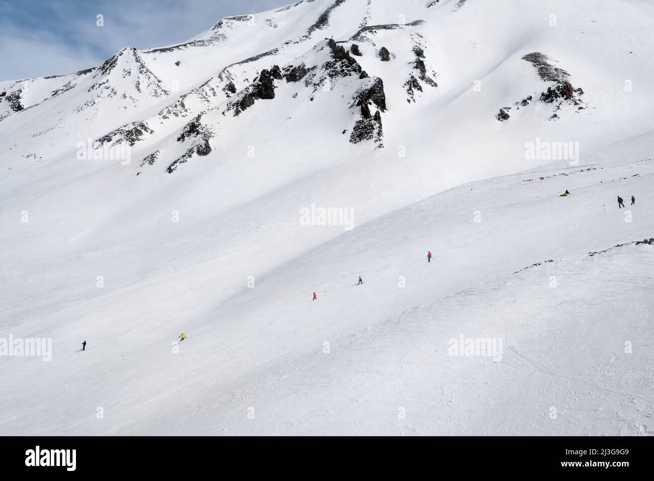Snowy slopes in ski resort Gudauri, Georgia. Caucasus Mountains Stock Photo