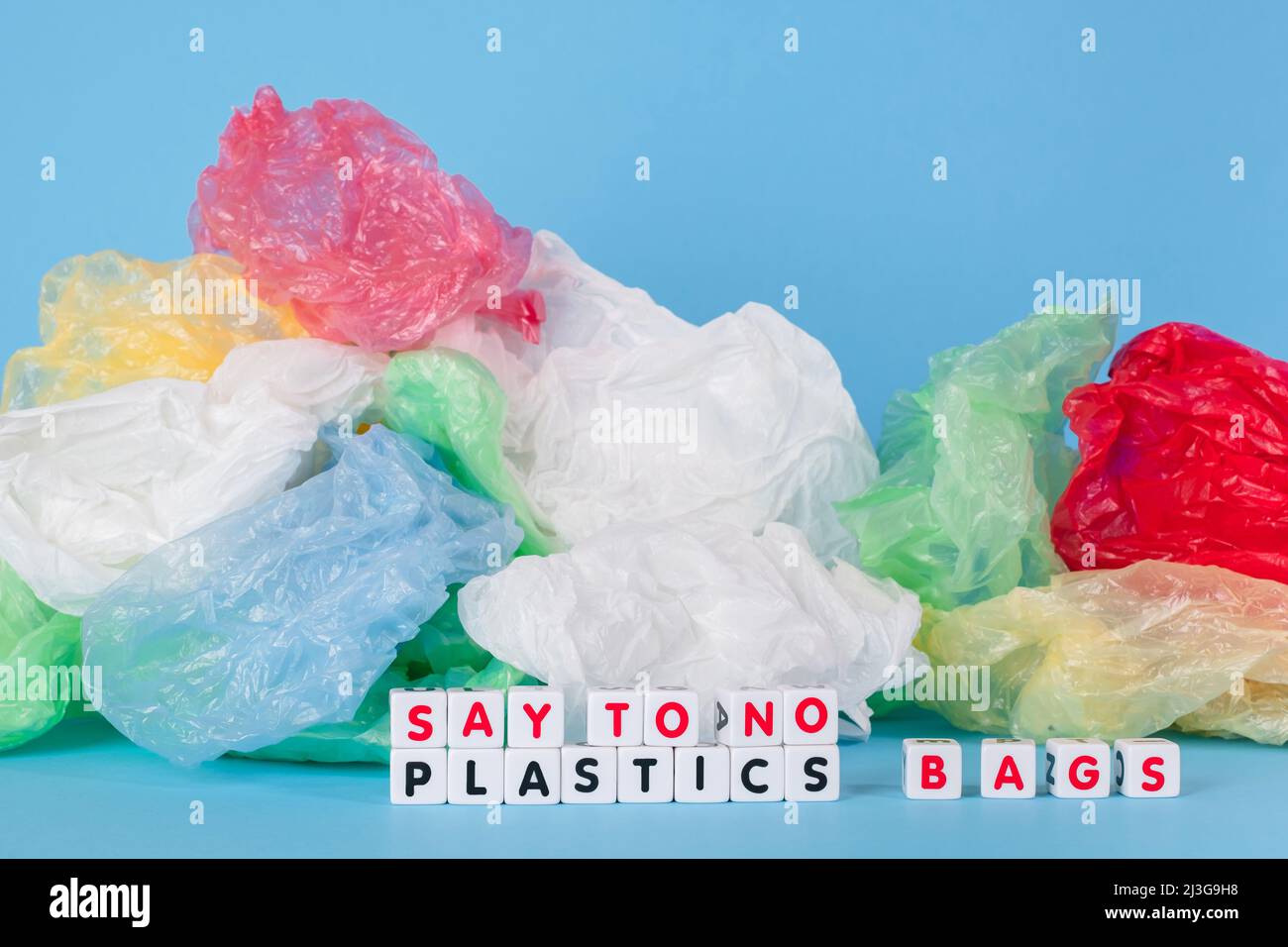 Say to no plastics bags words from cubes on the background of a white
