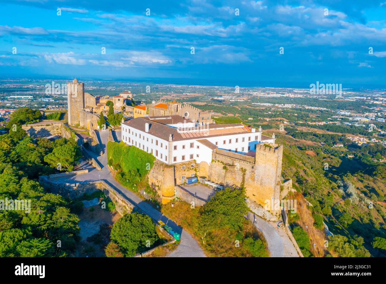 Aerial view of castle in Palmela near Setubal, Portugal. Stock Photo