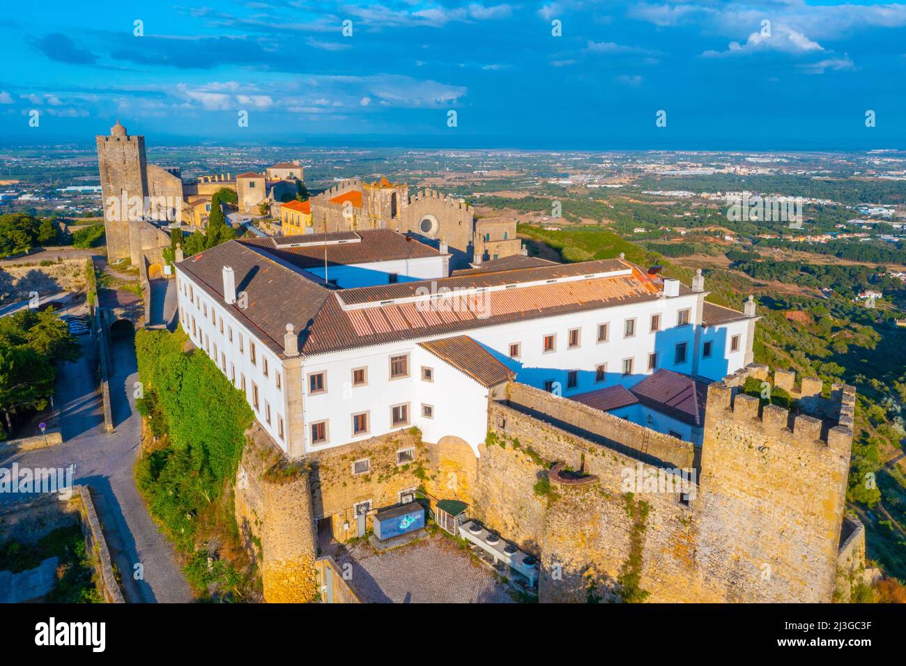 Aerial view of castle in Palmela near Setubal, Portugal. Stock Photo