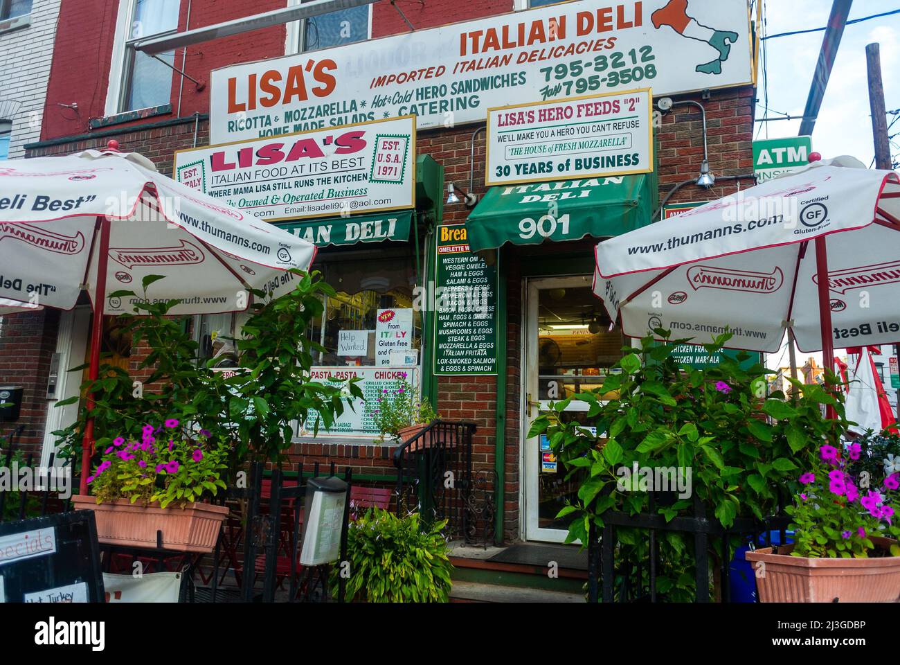 Hoboken, New Jersey, USA, Traditional Italian Deli, Delicatessan Shop Front, Signs Stock Photo