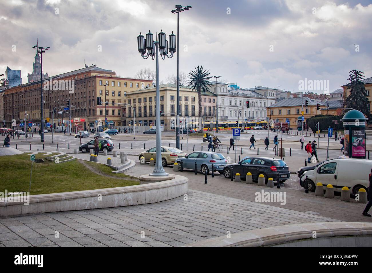 WARSAW, POLAND. MARCH 07. Panoramic view to the big central square. Stock Photo