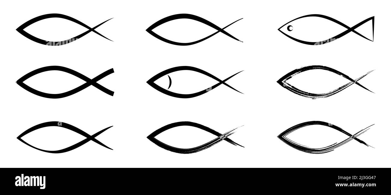 Set of Christian fish icons. Vector illustration isolated on white ...