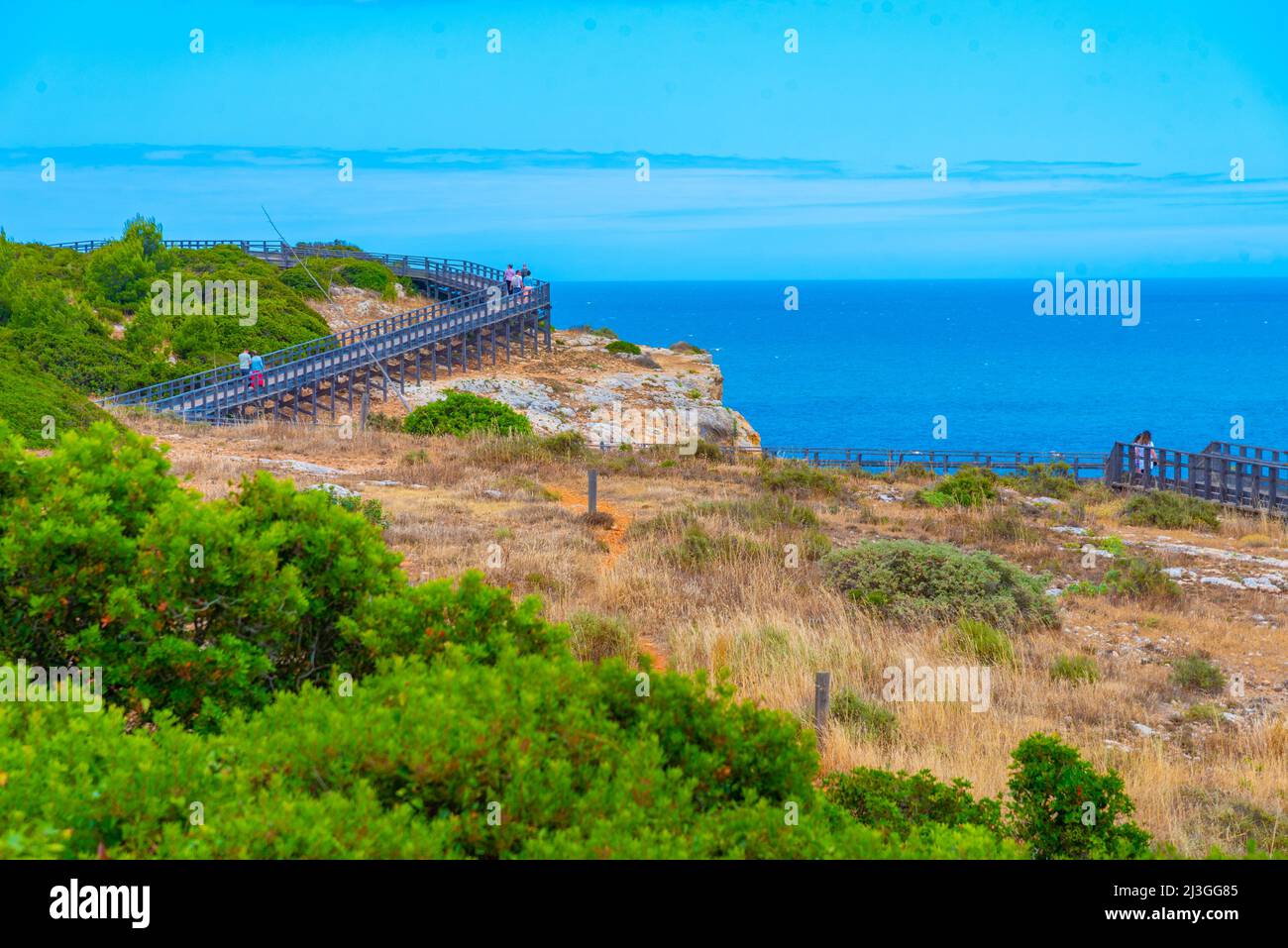 Carvoeiro boardwalk over the algarve cliffs in Portugal. Stock Photo