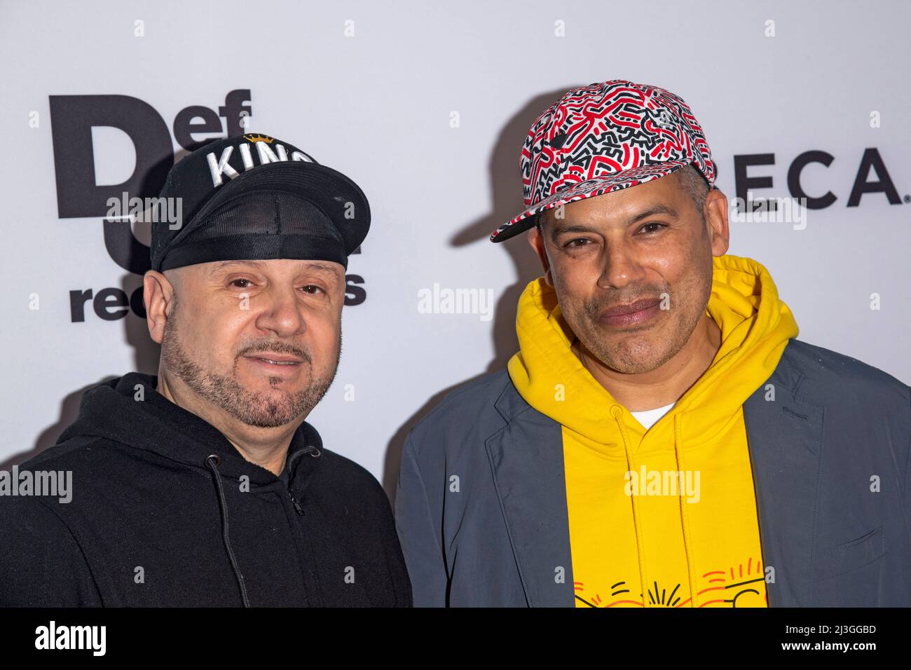 DJ Double R and G-Bo The Pro attend the world premiere of 'Mixtape' at United Palace Theater in New York City. (Photo by Ron Adar / SOPA Images/Sipa USA) Stock Photo