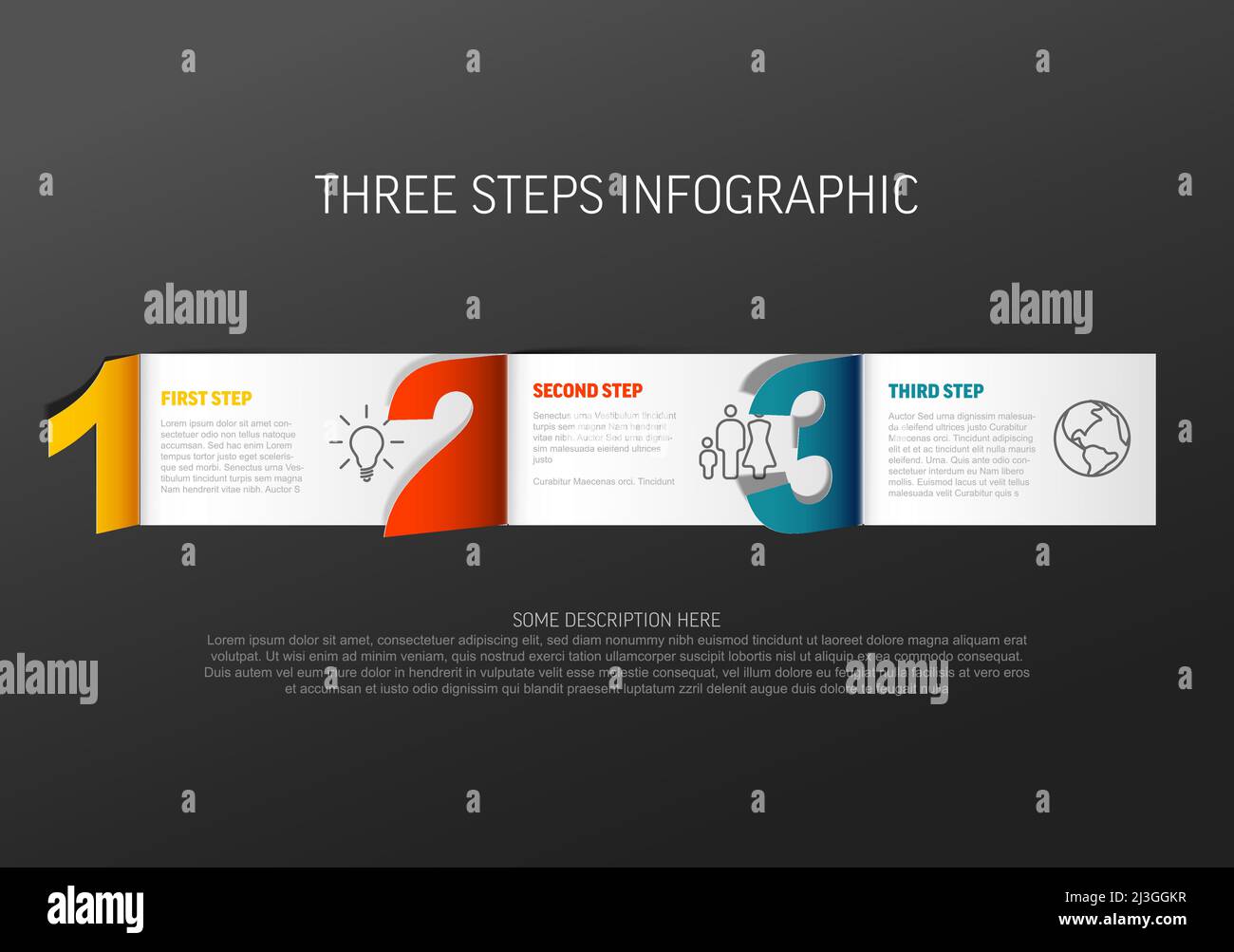 Progress proces template with three horizontal steps some descriptions ...