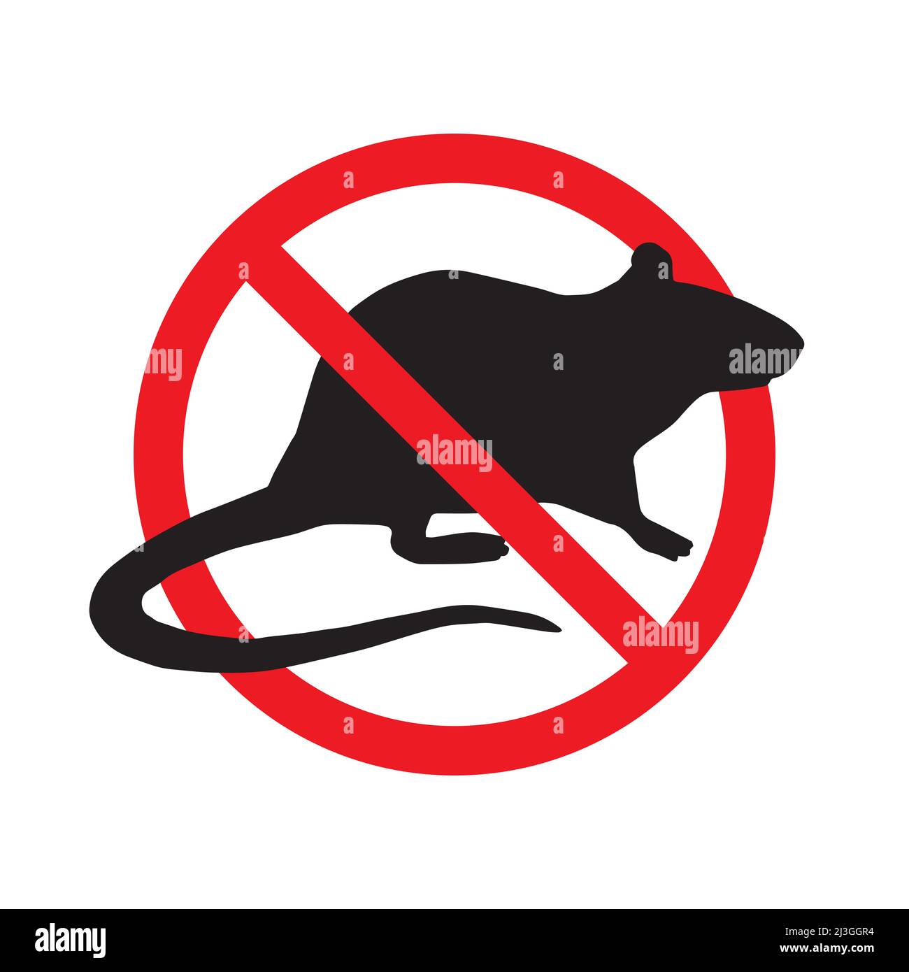 Vector anti pest sign with black rat silhouette under crossed red circle isolated on white background Stock Vector