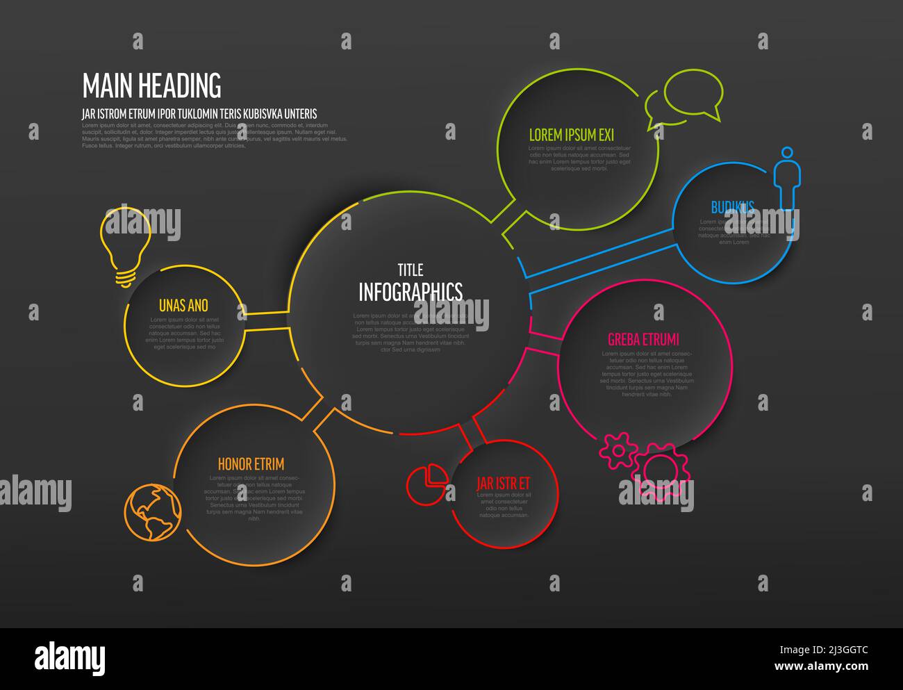 Vector multipurpose dark Infographic template with title and circle ...