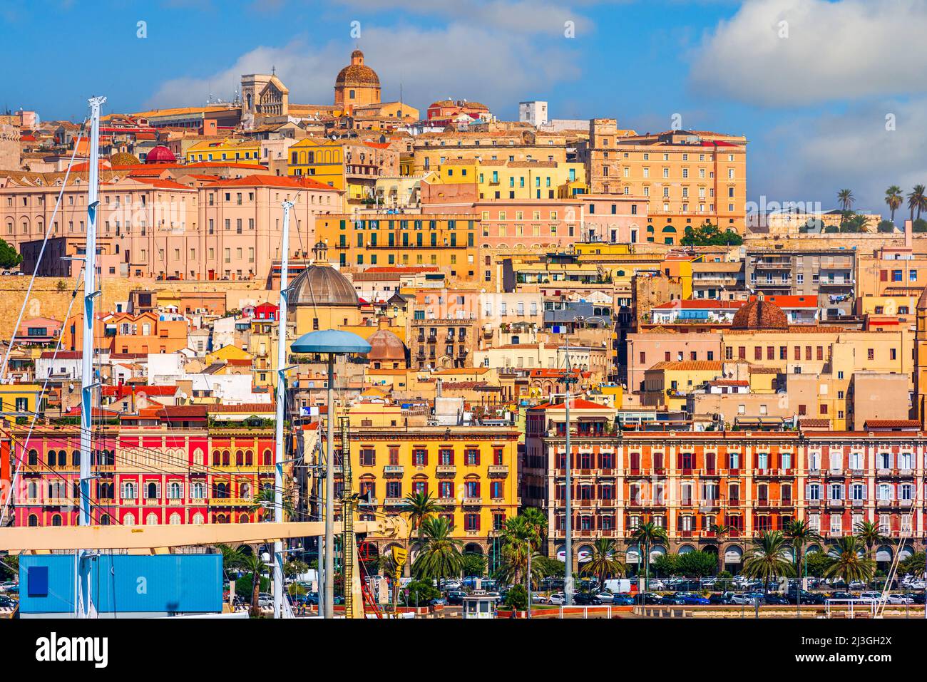 Cagliari, Sardinia, Italy coastal skyline on the Mediterranean Sea. Stock Photo