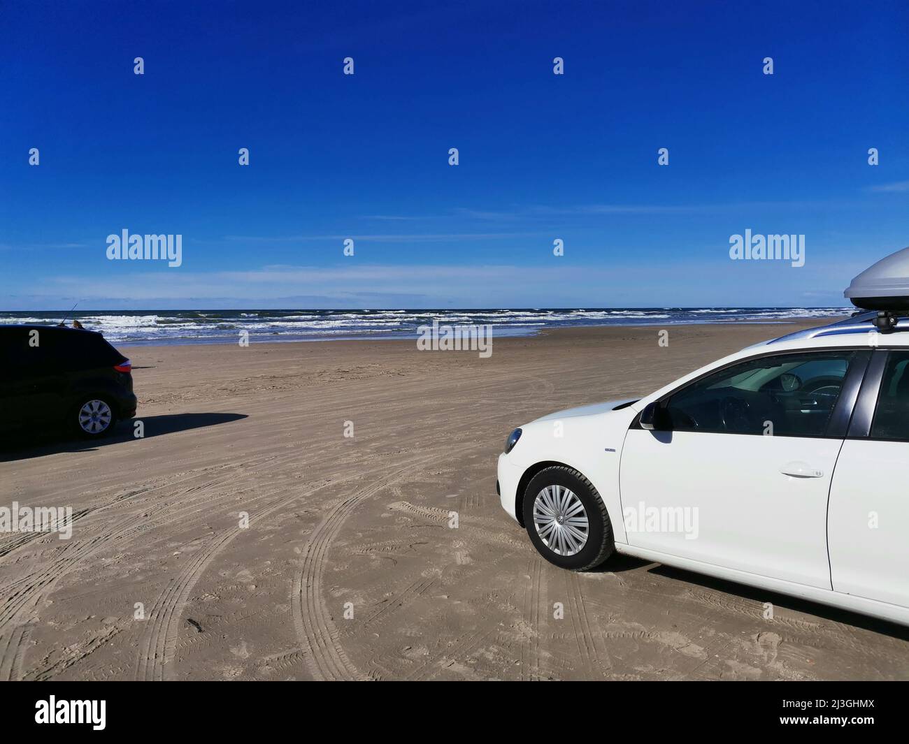 Blokhus, Denmark. April 8th 2022: Cars are allowed on the beach in Blokhus in Denmark Credit: Thomas Faull/Alamy Live News Stock Photo