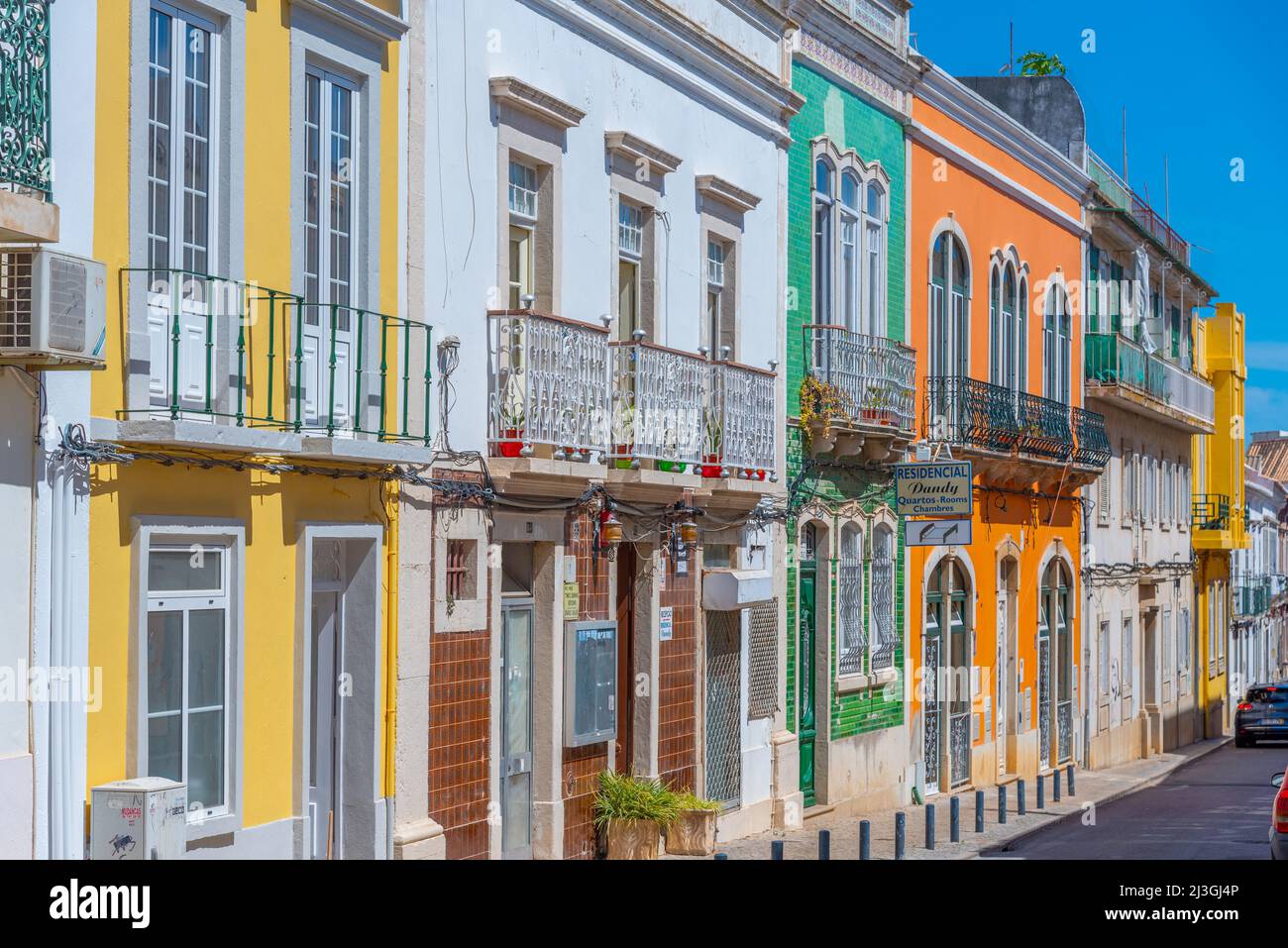 Narrow street in the modern part of Portuguese town Faro. Stock Photo