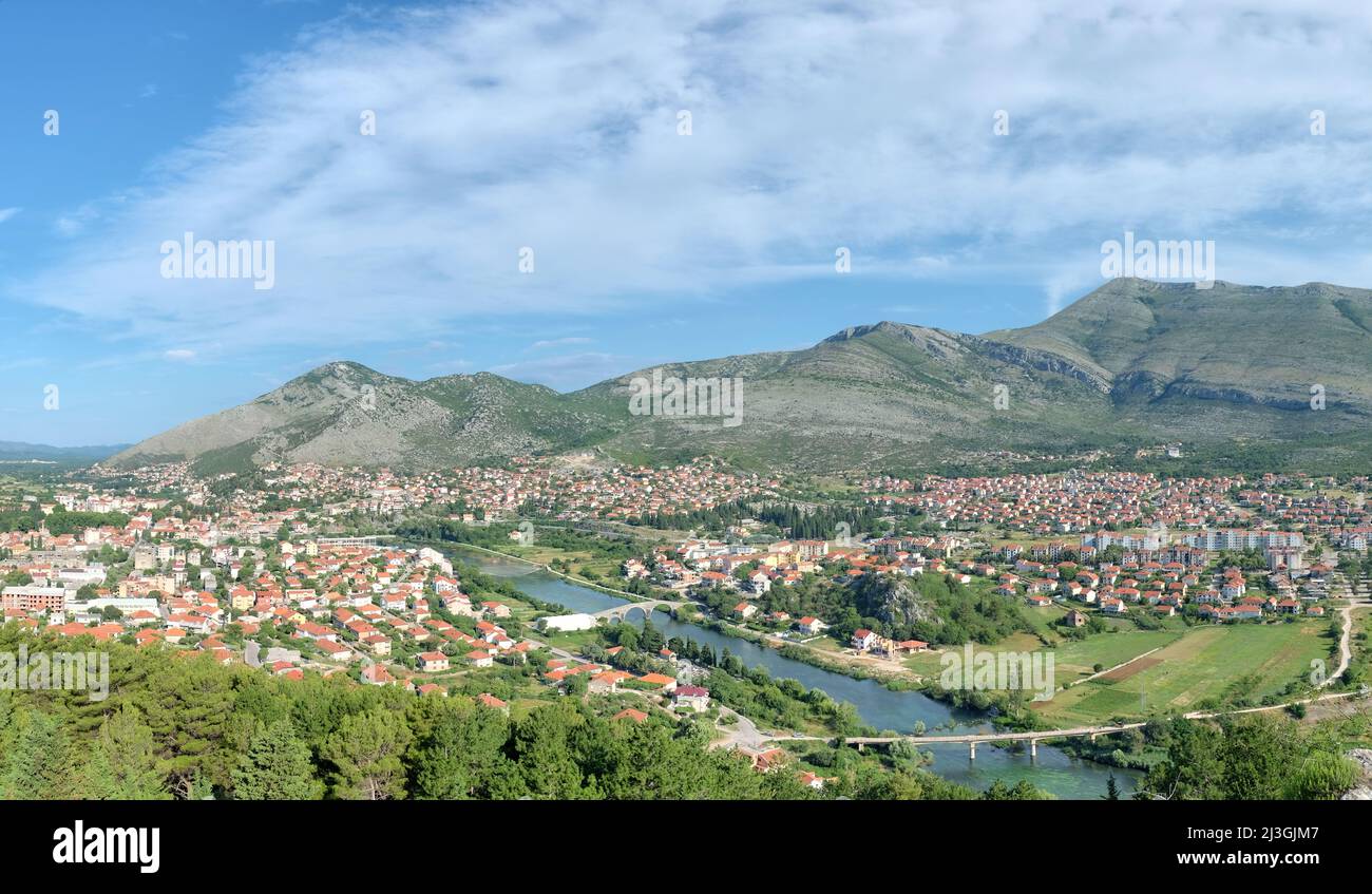 panoramic high view on Trebinje town and valley of Trebisnjica River, Bosnia and Herzegovina Stock Photo