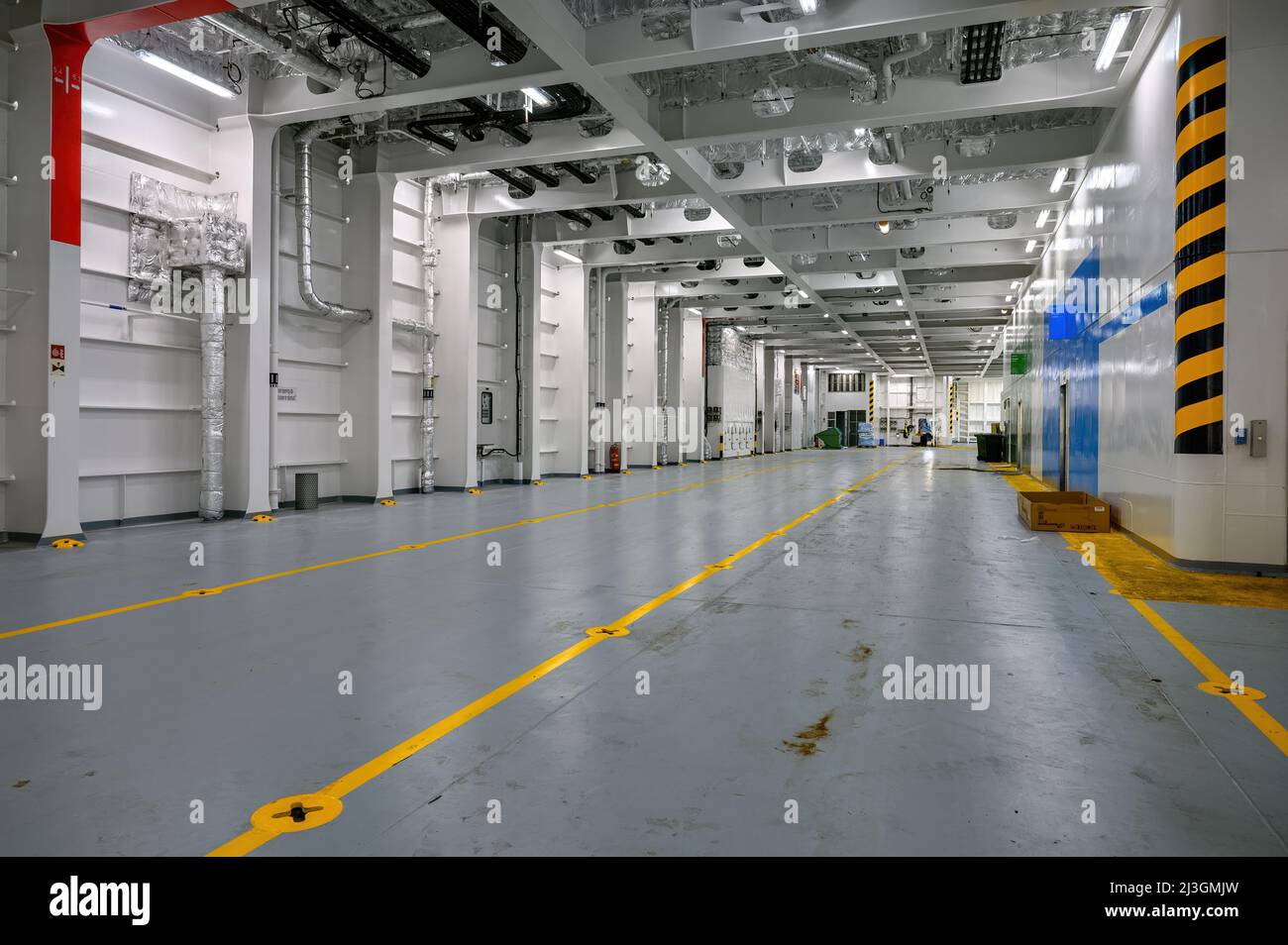 Car deck onboard Cote D'Opale, an E-Flexer cross-Channel ferry operated ...