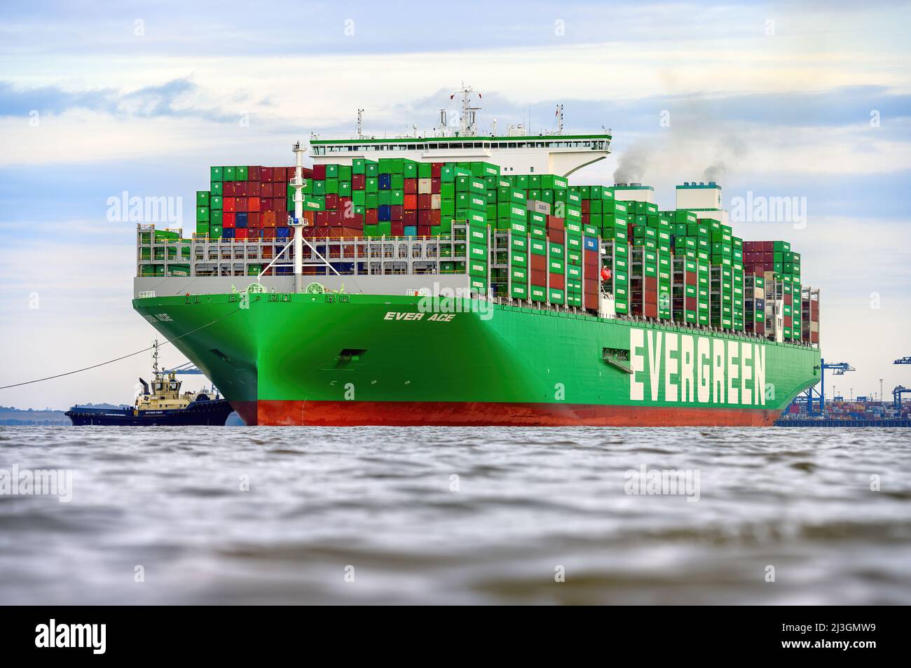Ever Ace (Evergreen), the Ultra Large Container Carrier at the Port of Felixstowe - September 2021. Stock Photo
