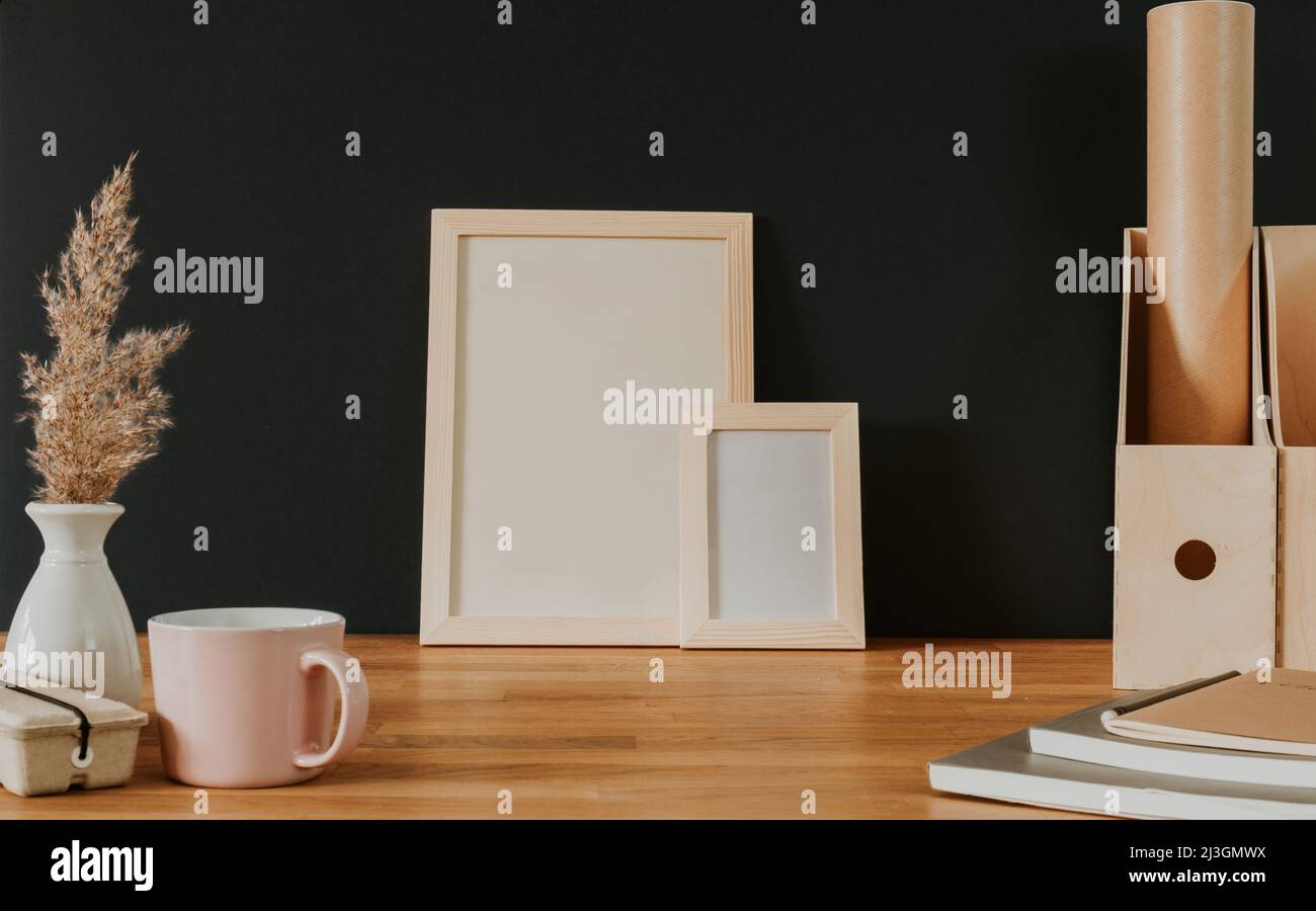 Your text here - empty space in wooden frames Stock Photo