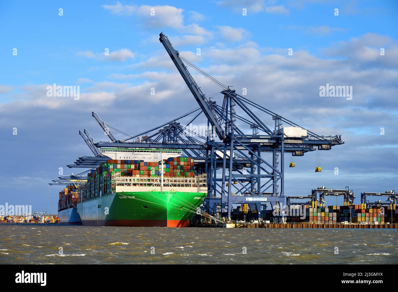 Ever Alp (Evergreen), the Ultra Large Container Carrier at the Port of Felixstowe - January 2022. Stock Photo