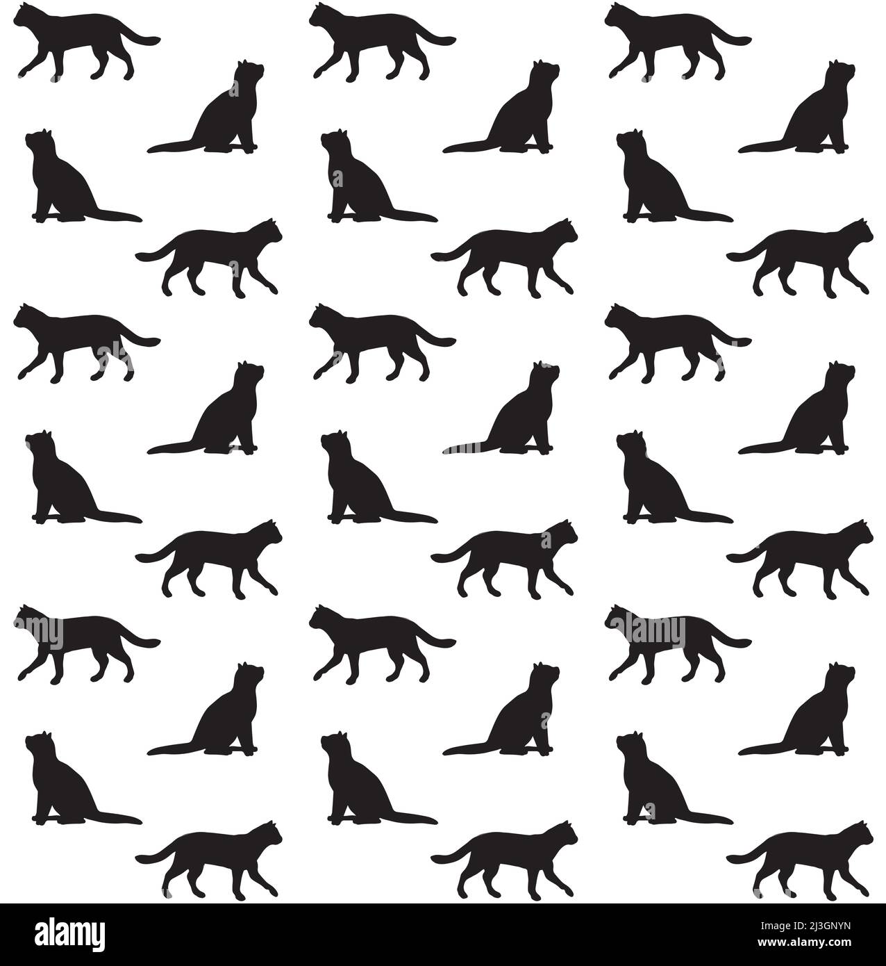 Vector seamless pattern of black cats silhouette isolated on white ...