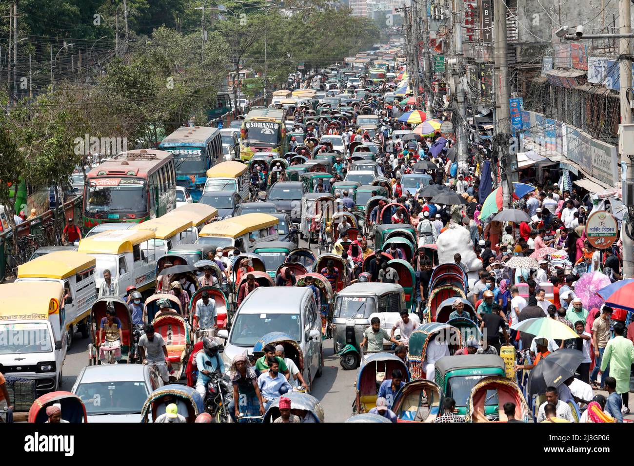 Dhaka, Bangladesh March 08, 2022 Traffic jam in Mirpur road of Dhaka