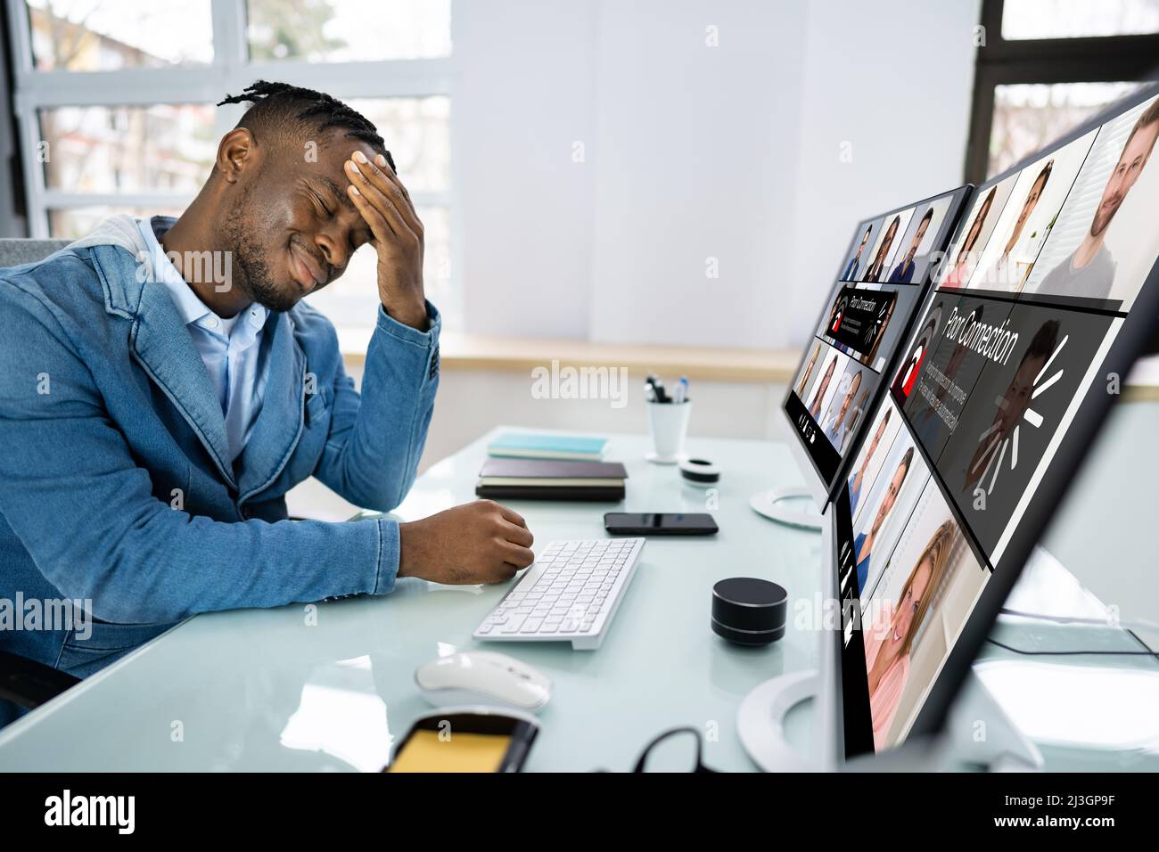 Video Conference Slow Connection. Poor Signal Problem Stock