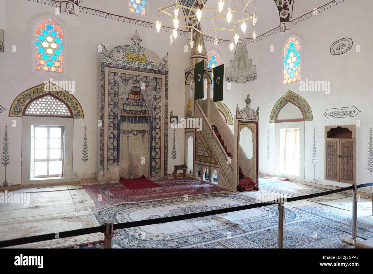 MOSTAR, BOSNIA AND HERZEGOVINA - JULY 11, 2018: interior of Koski Mehmed Pasha Mosque with mihrab and qubba Stock Photo