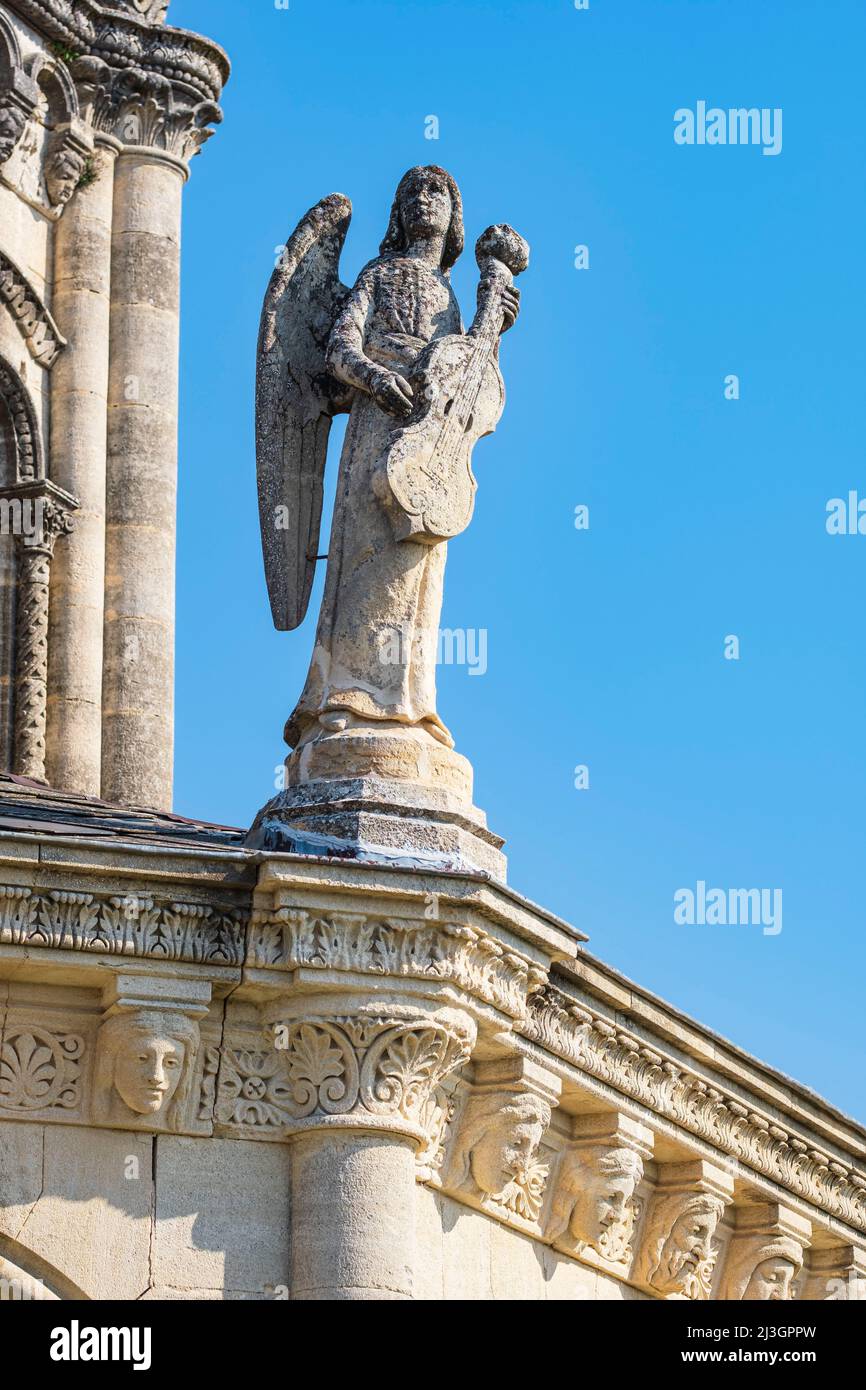France, Alpes-de-Haute-Provence, Luberon Regional Natural Park, Forcalquier, the Citadel, Notre-Dame de Provence chapel in neo-Byzantine style erected in 1875 decorated with musician angels Stock Photo