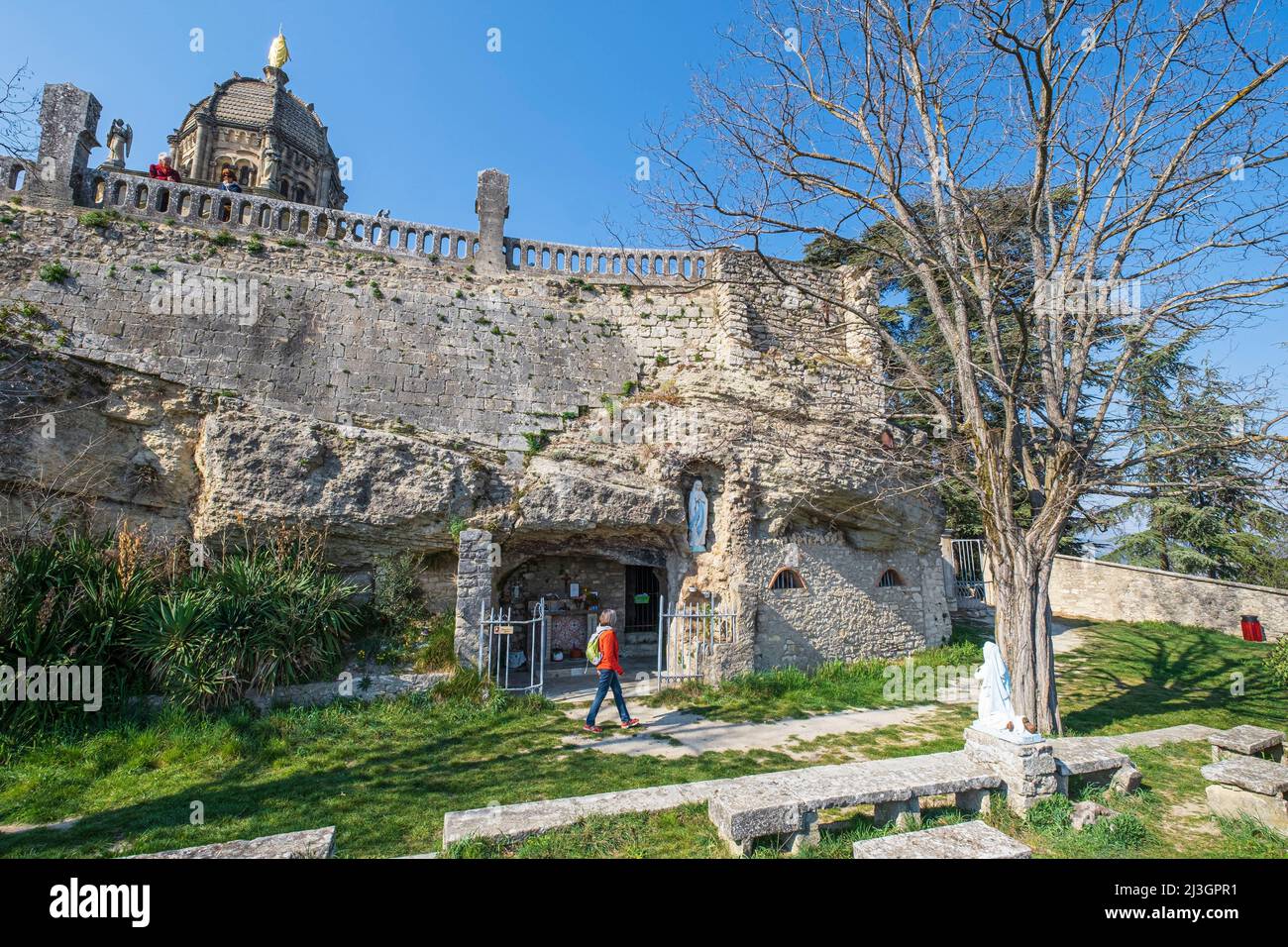 France, Alpes-de-Haute-Provence, Luberon Regional Natural Park, Forcalquier, the Citadel, Notre-Dame de Provence chapel in neo-Byzantine style erected in 1875 Stock Photo