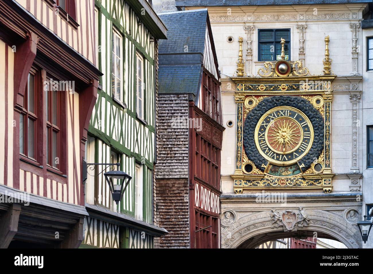France, Seine Maritime, Rouen, Gros Horloge street, historic 14th ...