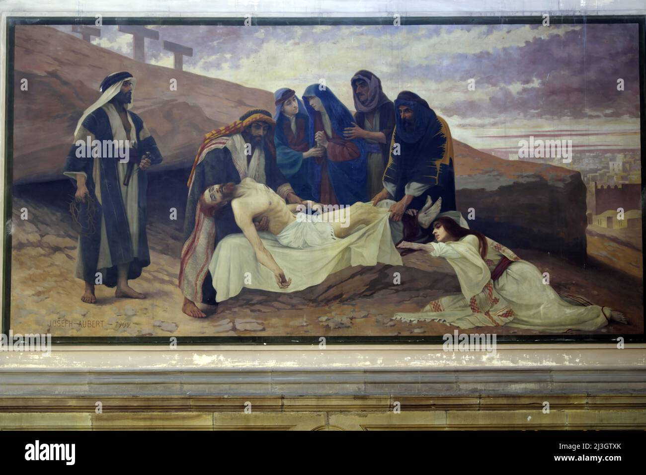 France, Doubs, Montbeliard, Saint Maimb½uf church dated 19th century, chapel of the Virgin, monumental painting The Lamentation of Christ, 1921 Stock Photo