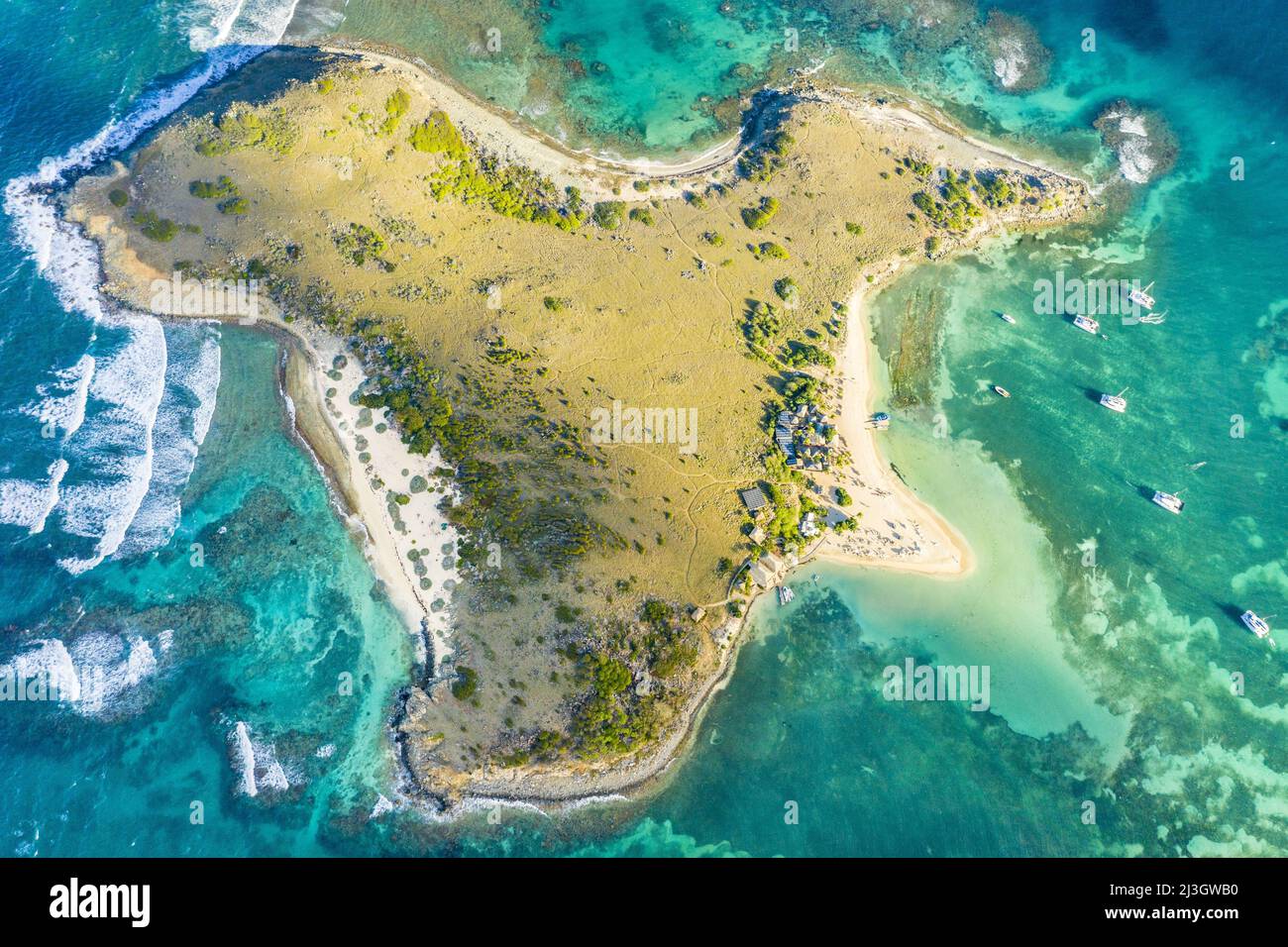 America, Caribbean, Lesser Antilles, French West Indies, Saint-Martin, National Nature Reserve, Pinel Islet (aerial view) Stock Photo