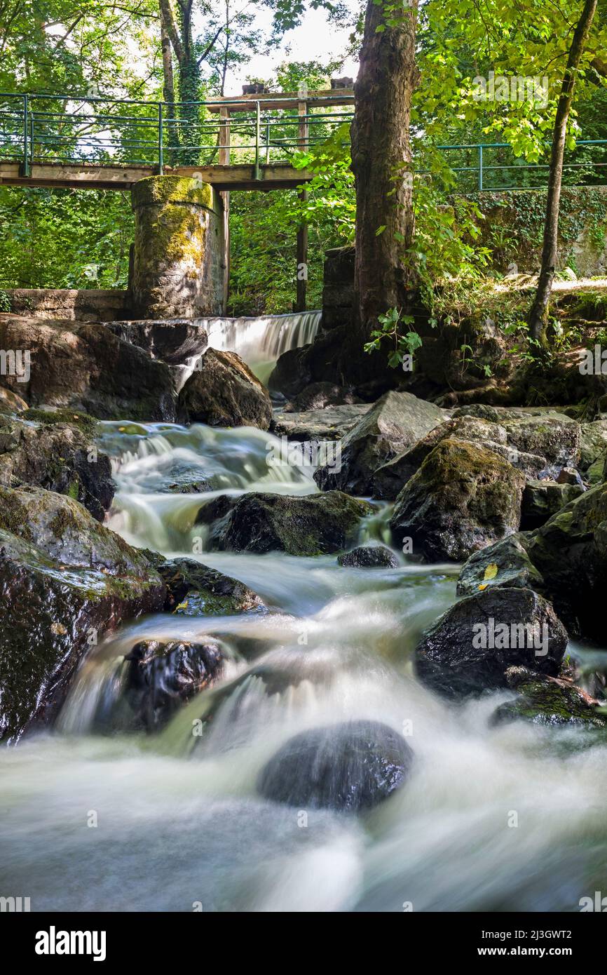 France, Manche, Mortain-Bocage, the Small Cascade, located on the Cançon river, series of small waterfalls Stock Photo