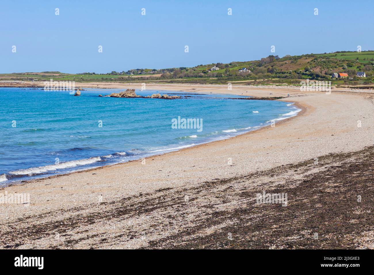 France, Manche, Cotentin, Cap de la Hague, Omonville-la-Petite, Saint-Martin cove, beach and turquoise blue sea Stock Photo