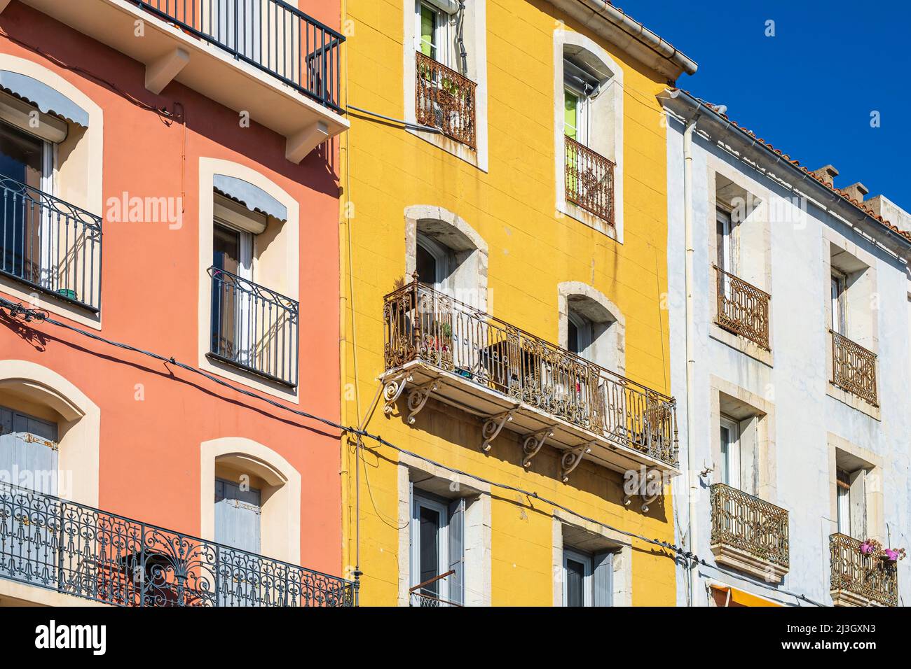 France, Herault, Sete, colourful facades along quai General Durand