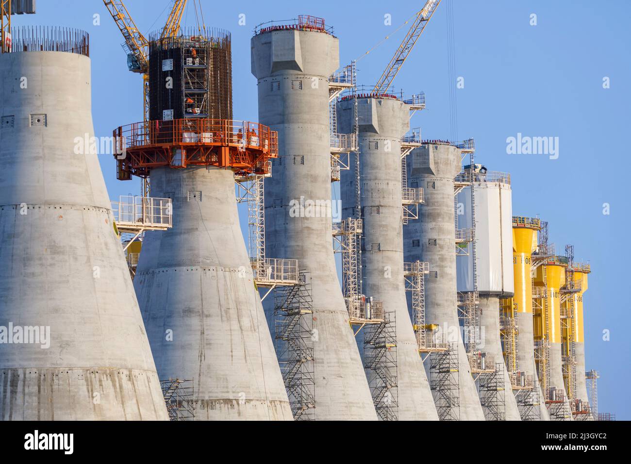 France, Seine-Maritime (76), Le Havre, Bougainville wharf, construction of the gravity-based structures, engineered for the offshore wind farm of Fécamp Stock Photo