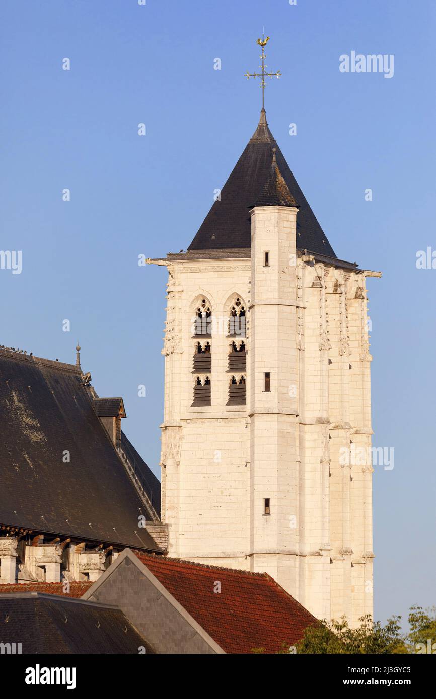 France, Normandy, Eure (27), Risle Valley, Pont-Audemer, labeled the Most Beautiful Detours of France, nicknamed the Little Venice of Normandy, weathervane and bell tower of Saint-Ouen church (16th century) Stock Photo