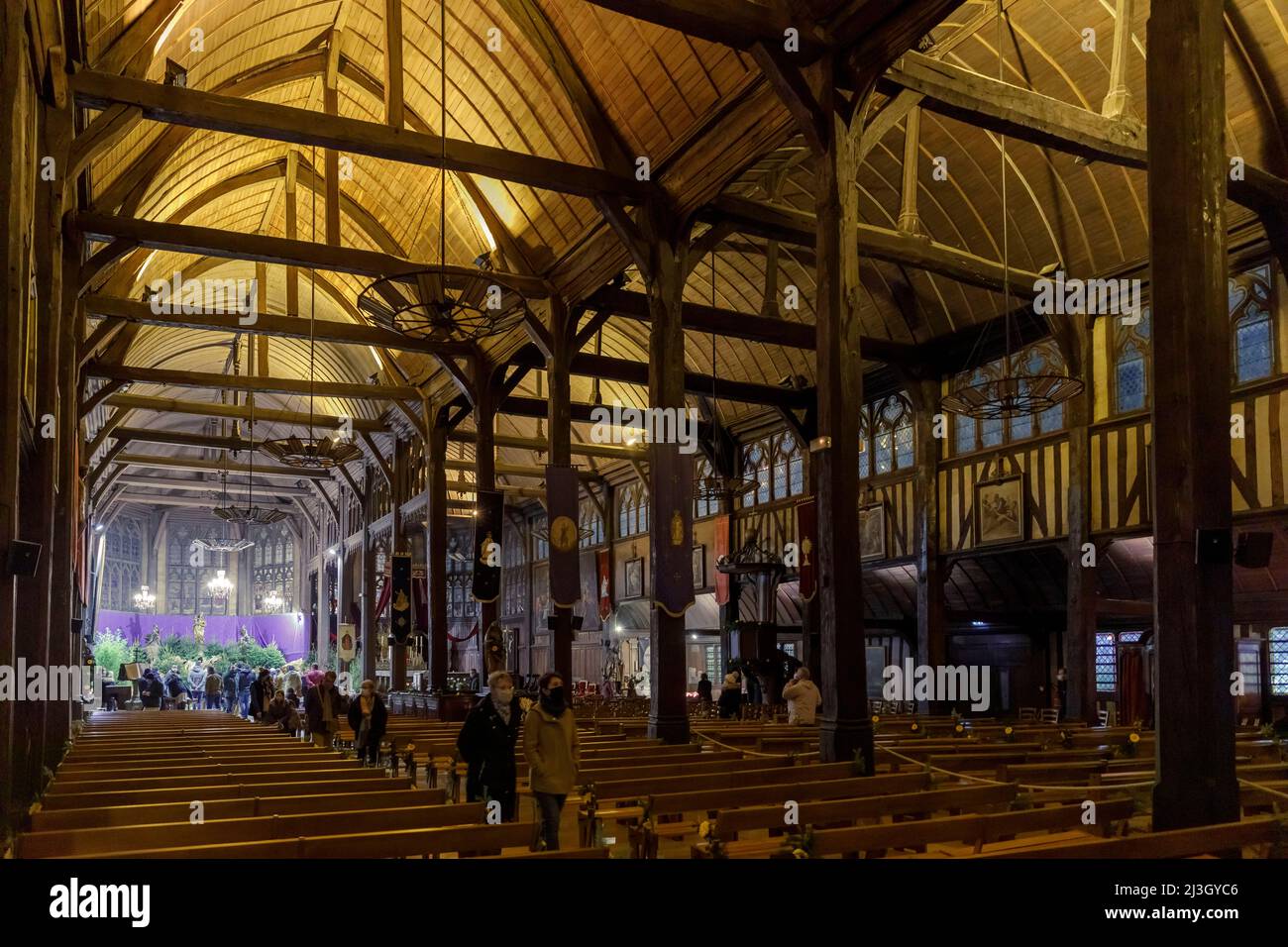 France, Calvados, Honfleur, interior of Saint Catherine's wooden church