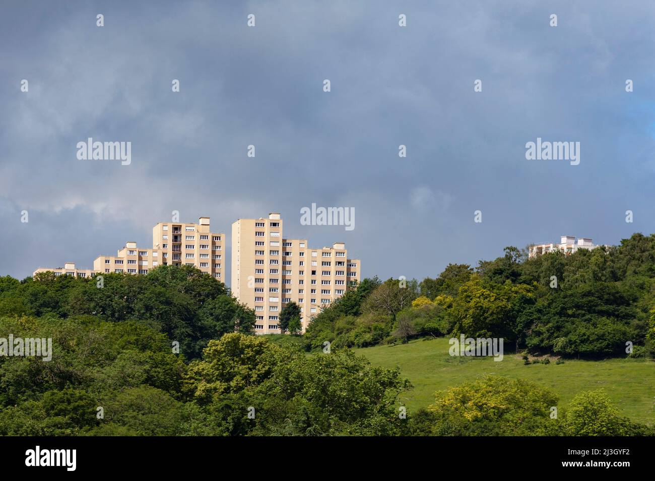 France, Seine-Maritime (76), Rouen, Croisset district, Vallon park and Guy de Maupassant residence, located in Canteleu, enjoying the best view on Rouen Stock Photo