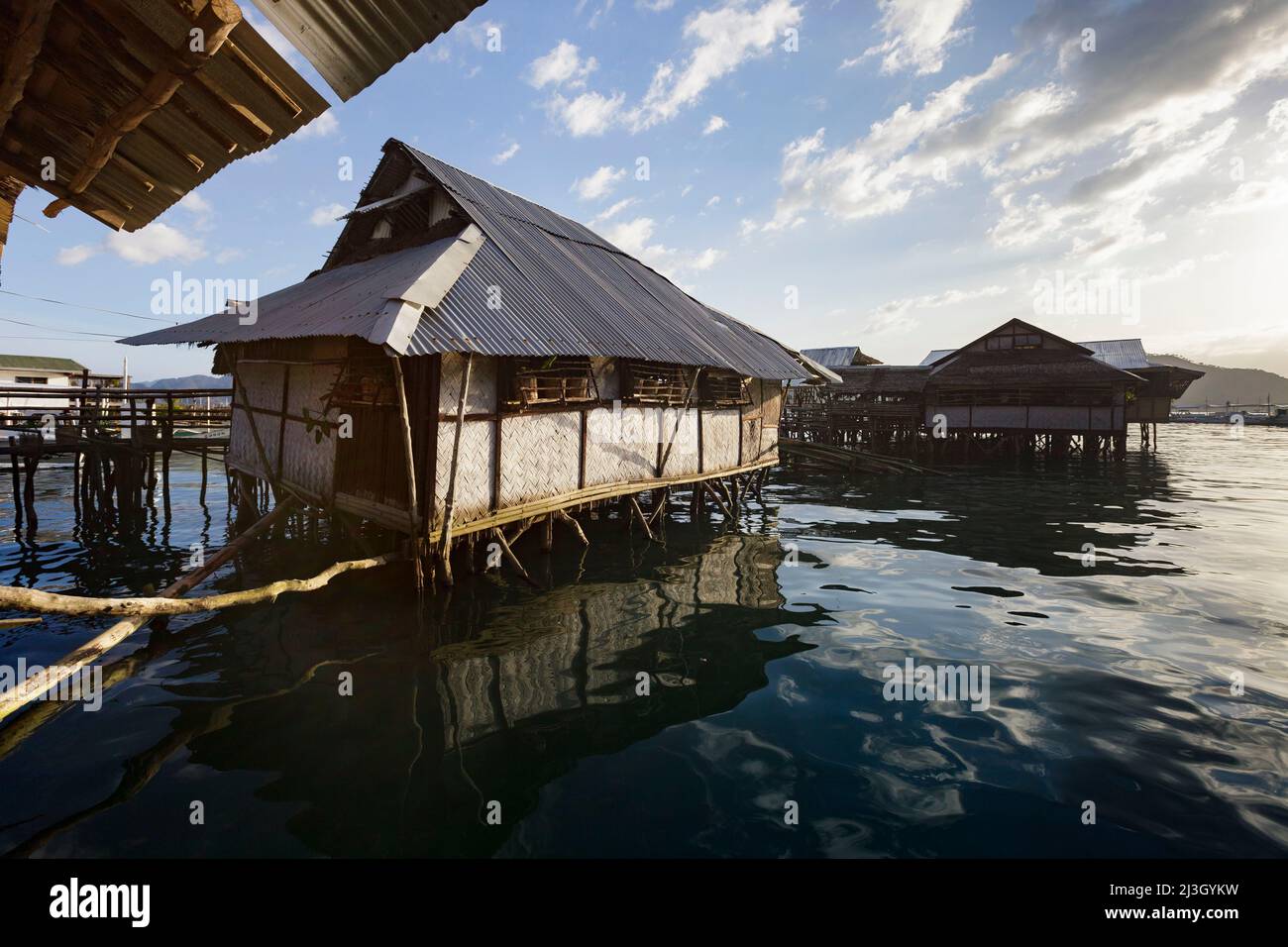Philippines, Palawan, Calamianes archipelago, Coron Town, Krystal Lodge charming hotel, on stilts and made of natural materials, view from the terrace Stock Photo