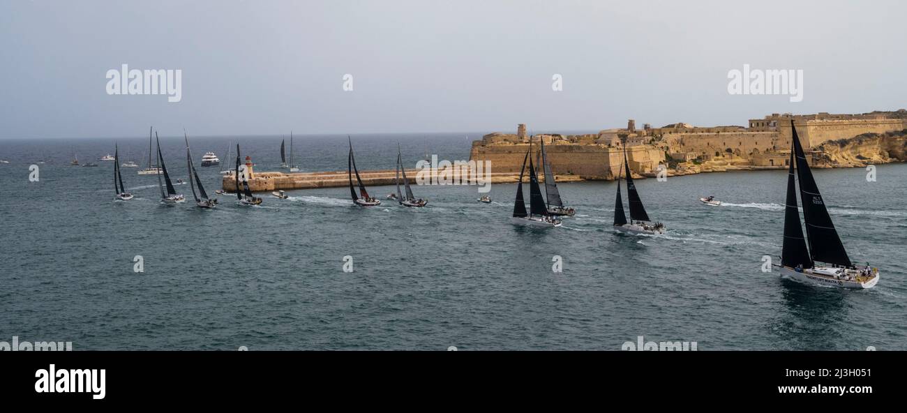 Malta, Valletta, city listed by UNESCO as Worlheritage, sailing race in the bay Stock Photo