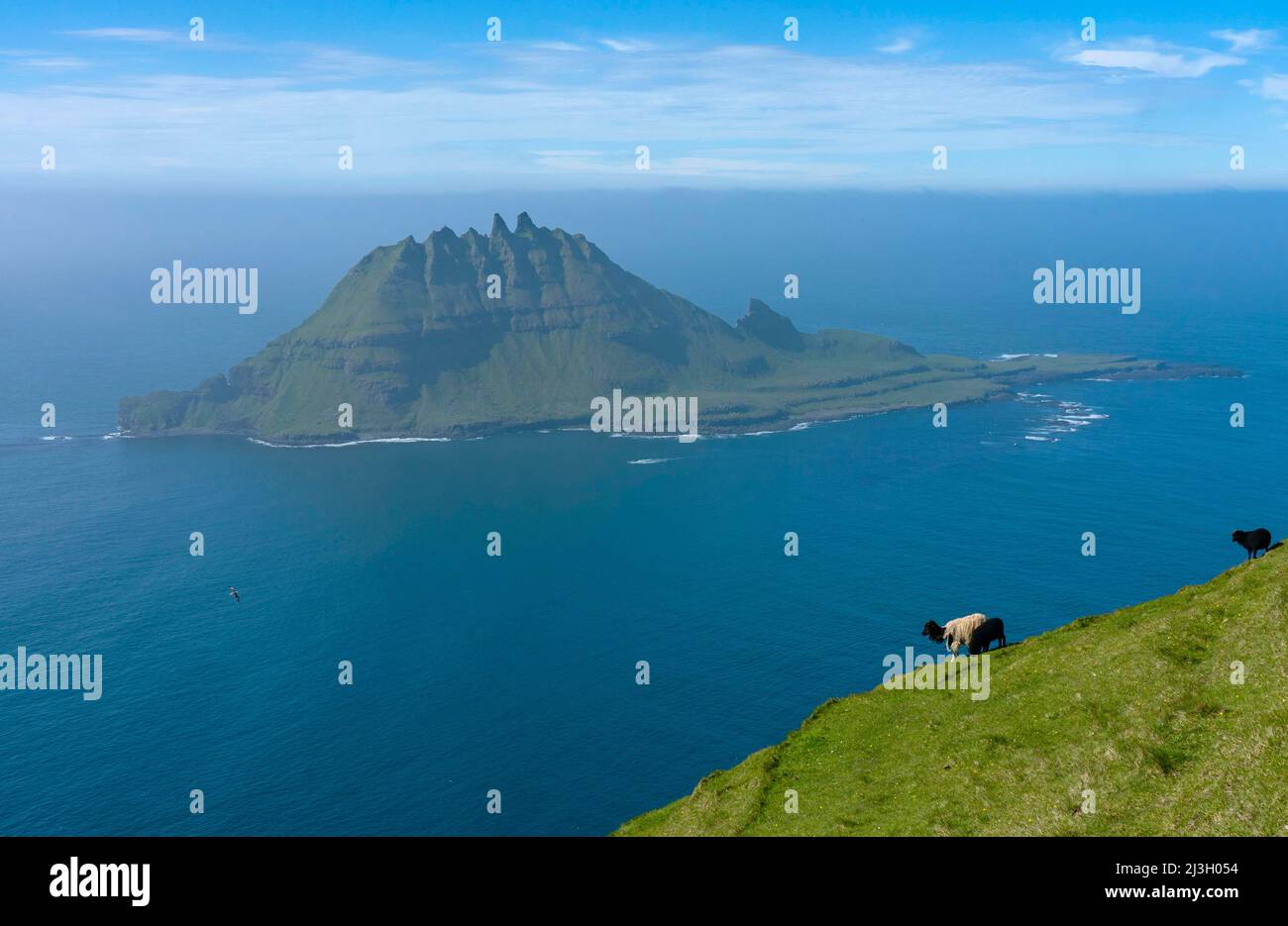 Denmark, Faroe Islands, View of Tindholmur Island from Vagar Island ...