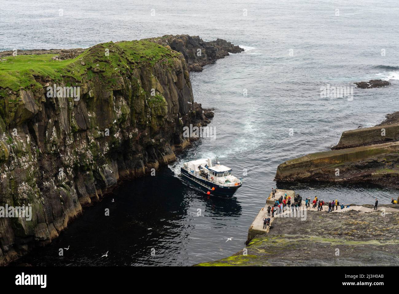 Denmark, Faroe Islands, Mykines Island harbour Stock Photo
