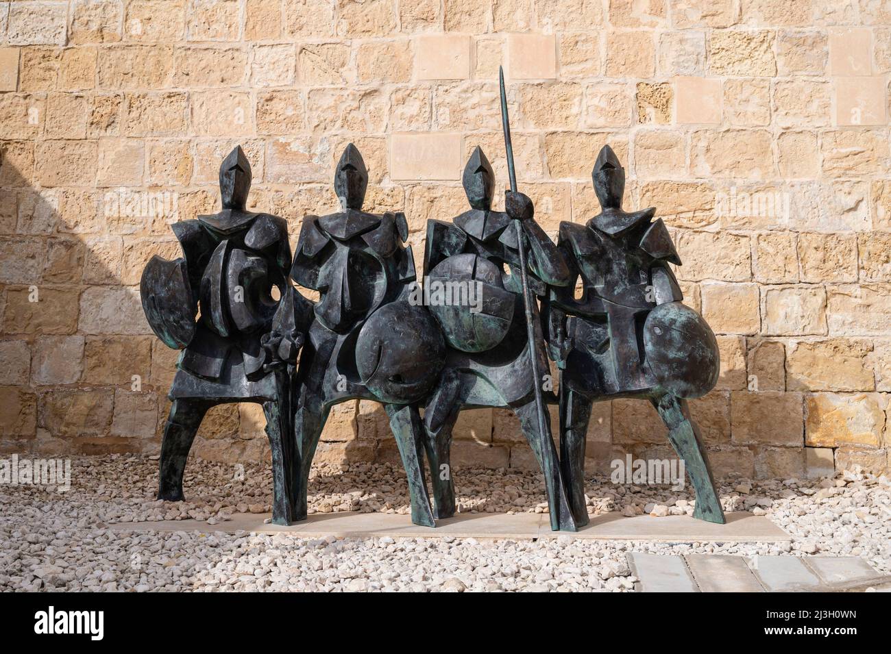 Malta, Valletta, city listed by UNESCO as Worlheritage, statues at the St Elmo fort frontdoor Stock Photo