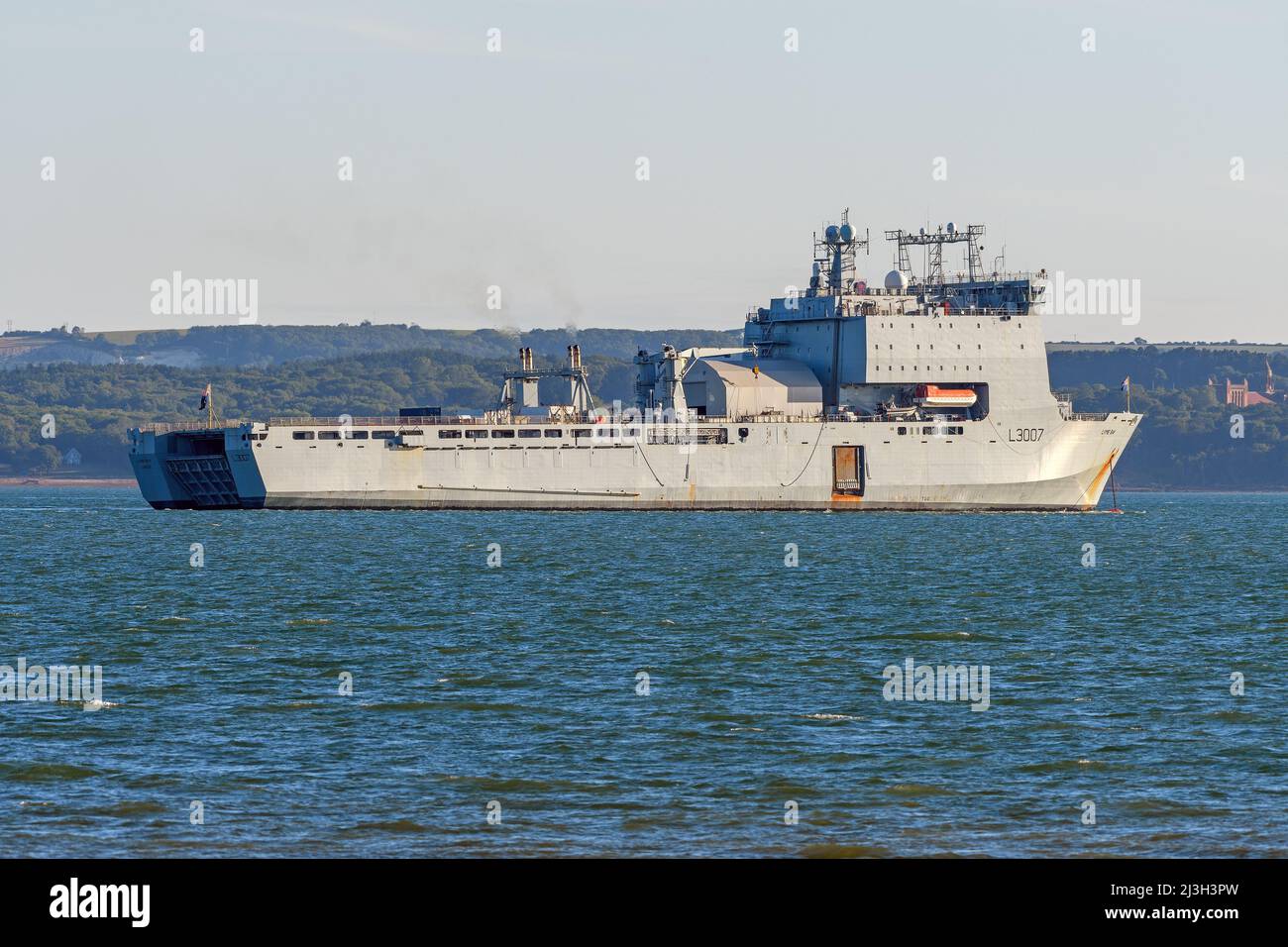 The British Bay class auxiliary landing ship RFA Lyme Bay (L3007) is operated by the Royal Fleet Auxiliary - August 2020. Stock Photo