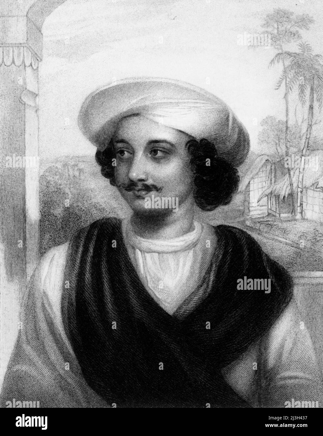 'Baboo, Kasiprasad Ghosh', 1835. Portrait of Bengali poet Kashiprasad Ghosh who was the editor of the Hindu Intelligencer, an English language journal published in Calcutta (Kolkata). From &quot;Views in India, China and on the Shores of the Red Sea, Vol. II&quot;. [Fisher, Son &amp; Co., London, 1835] Stock Photo