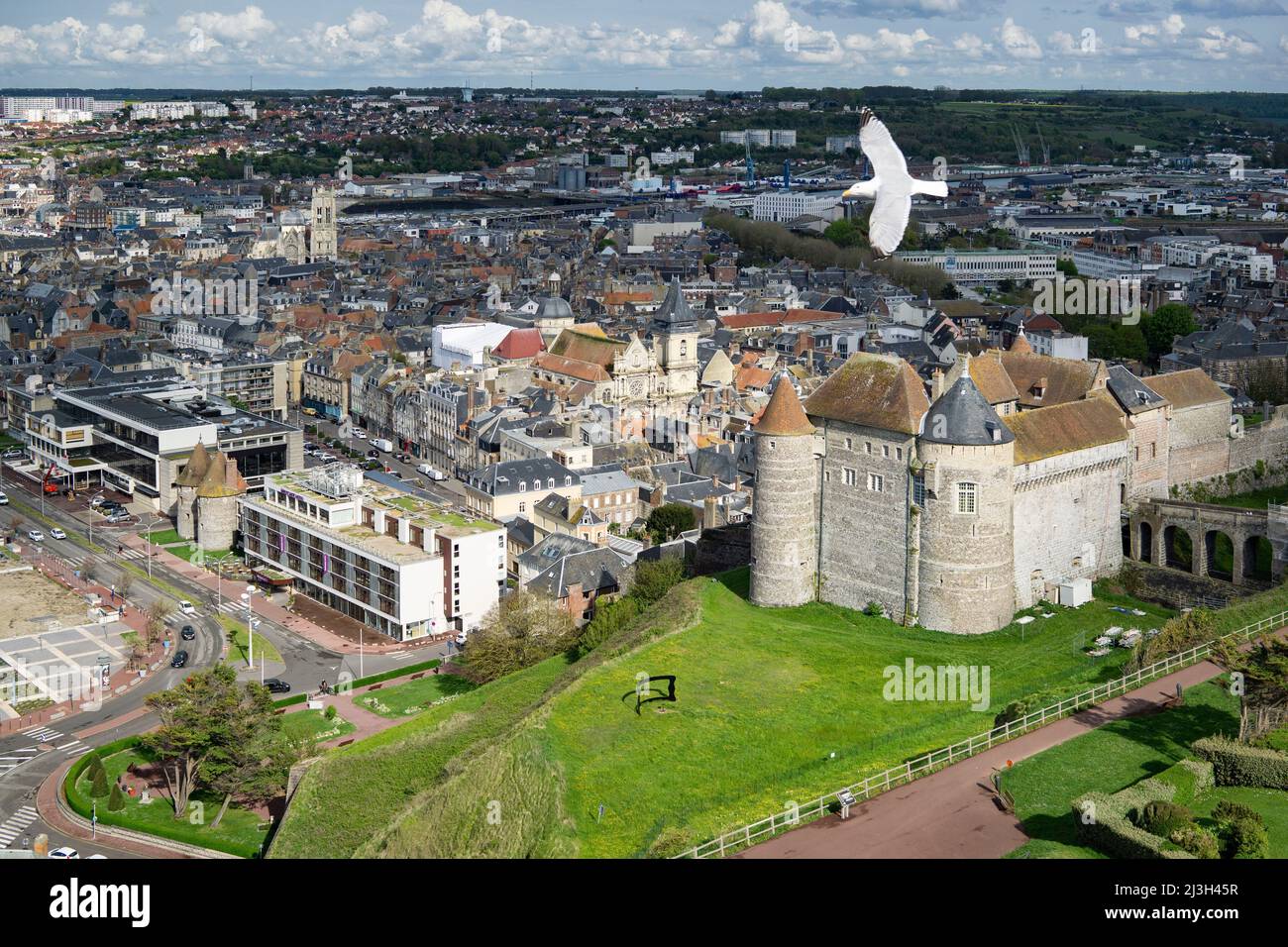 France, Seine Maritime, Dieppe, Cote d'Abatre, Dieppe castle (aerial