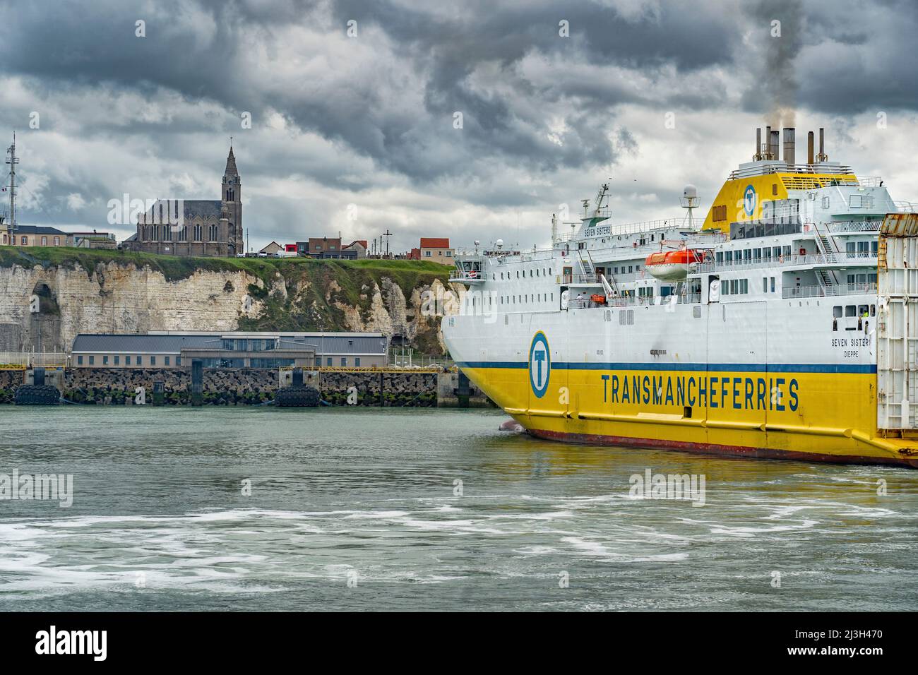 France, Seine Maritime, Dieppe, Cote d'Abatre, ferry in the front