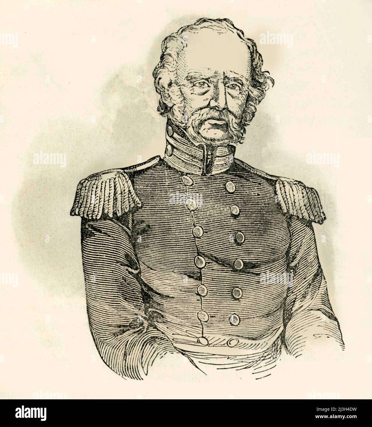 'General Twiggs', 1849. American soldier David E. Twiggs served in the War of 1812, the Black Hawk War, and the Mexican-American War. From &quot;Pictorial History of Mexico and the Mexican War&quot;, by John Frost, LL.D.. [Thomas, Cowperthwait and Co., Philadelphia, 1849] Stock Photo