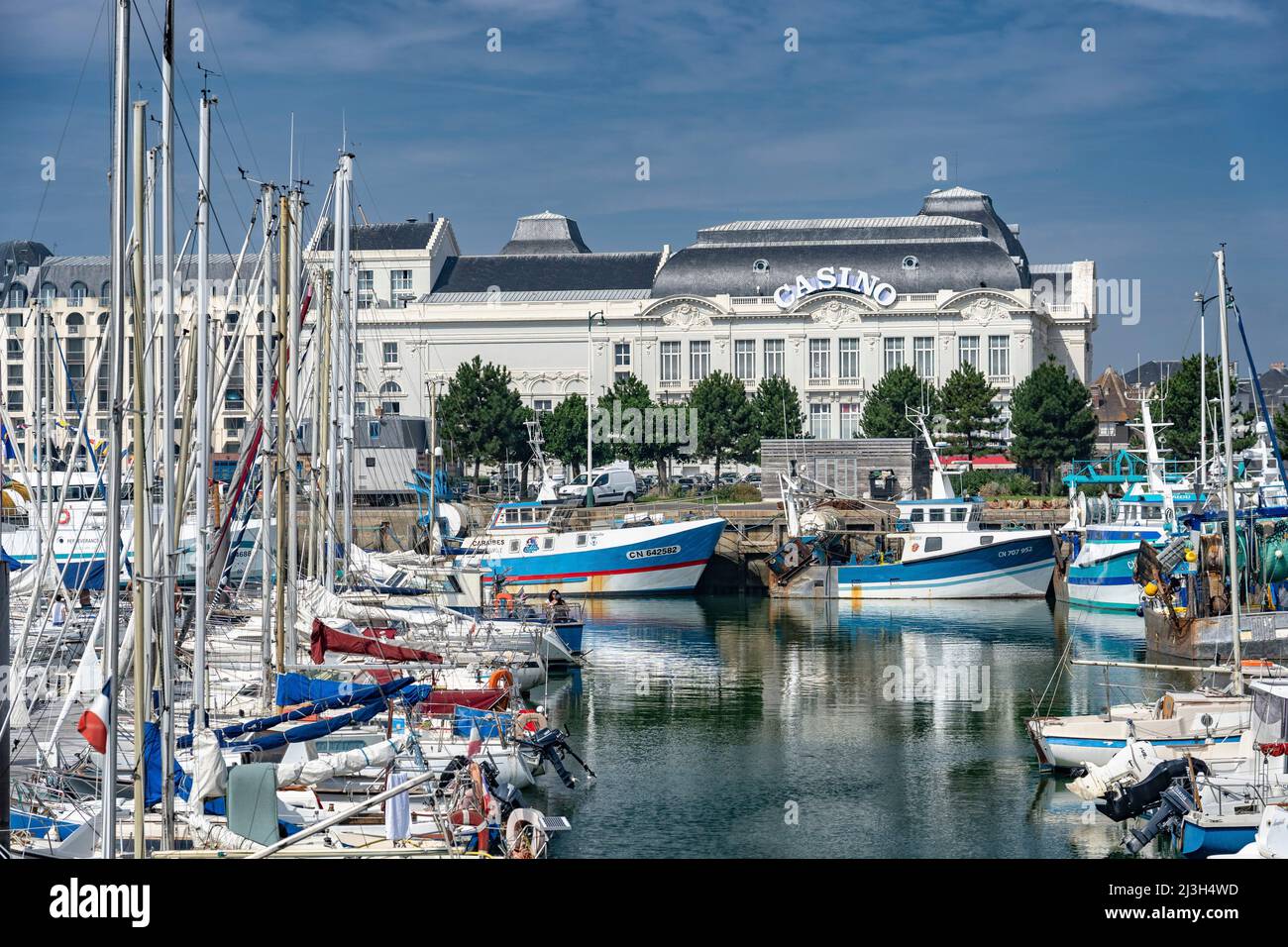 France, Normandie, Calvados, Cote Fleurie, Trouville sur Mer, the port and the casino Stock Photo