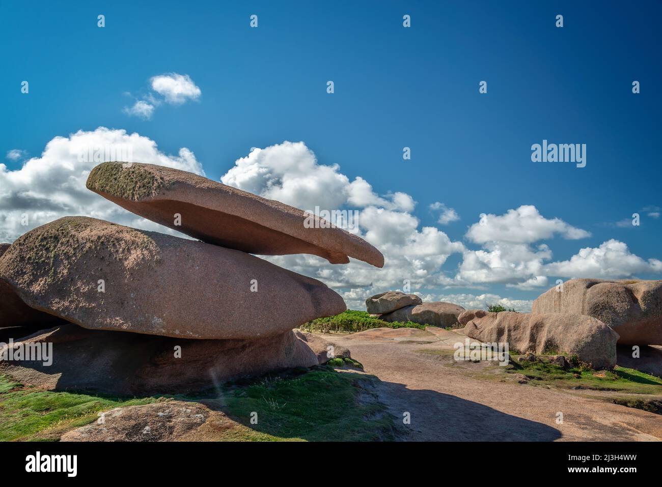 Balanced rock on Renote island in Tregastel, Côtes d'Armor, Brittany, France Stock Photo