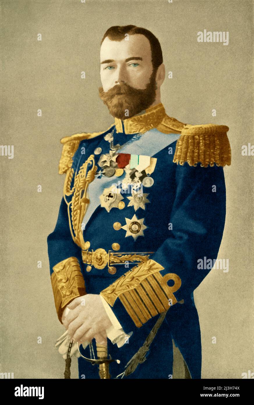 'The Tsar Nicholas II', 1910s, (1920). Portrait of Emperor Nicholas II of Russia(1868-1918). From &quot;The Great World War - A History: Volume 1&quot;. [The Gresham Publishing Company Ltd., London, 1920]. (Colorised black and white print). Stock Photo